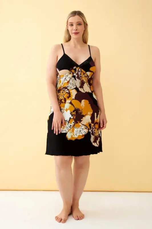 Angelino Women's Plus Size Black Floral Print Tank Top Nightgown - 3