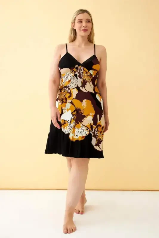 Angelino Women's Plus Size Black Floral Print Tank Top Nightgown - 6