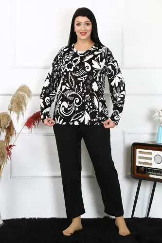 Angelino Women's Plus Size Combed Cotton Long Sleeve Pajama Set 202217 - BÜYÜKBEDENIZ (1)