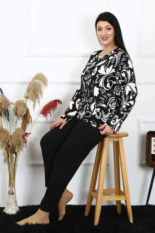 Angelino Women's Plus Size Combed Cotton Long Sleeve Pajama Set 202217 - BÜYÜKBEDENIZ