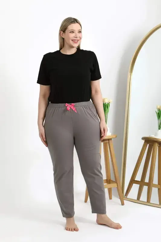 Angelino Women's Plus Size Cotton Bottom Pajamas 27559 Mink - BÜYÜKBEDENIZ