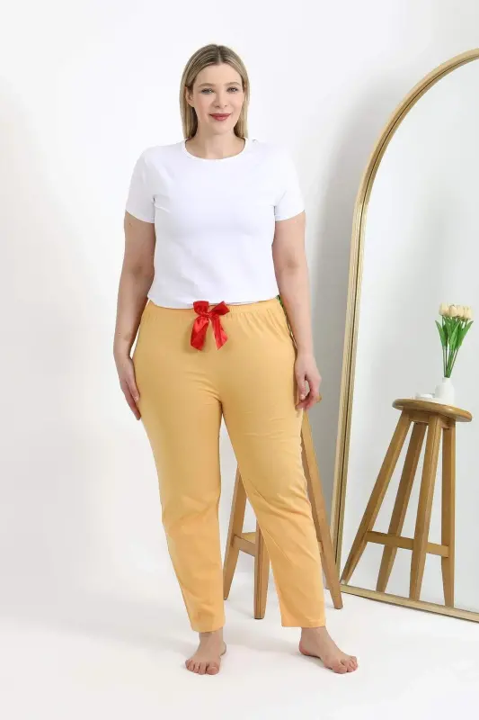 Angelino Women's Plus Size Cotton Bottom Pajamas 27559 Yellow - BÜYÜKBEDENIZ