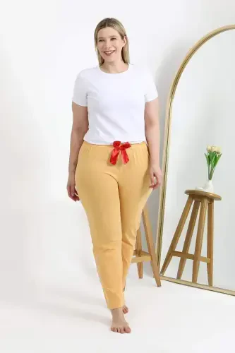Angelino Women's Plus Size Cotton Bottom Pajamas 27559 Yellow - BÜYÜKBEDENIZ (1)