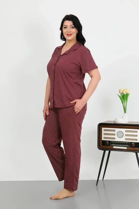 Angelino Women's Plus Size Cotton Button-Up Pajama Set with Pockets, Purple 202507 - 2