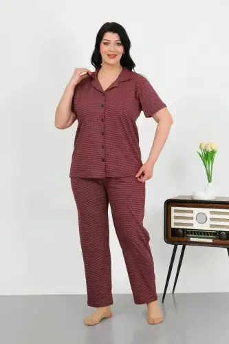 Angelino Women's Plus Size Cotton Button-Up Pajama Set with Pockets, Purple 202507 - 1