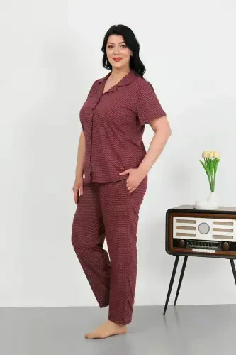 Angelino Women's Plus Size Cotton Button-Up Pajama Set with Pockets, Purple 202507 - 9