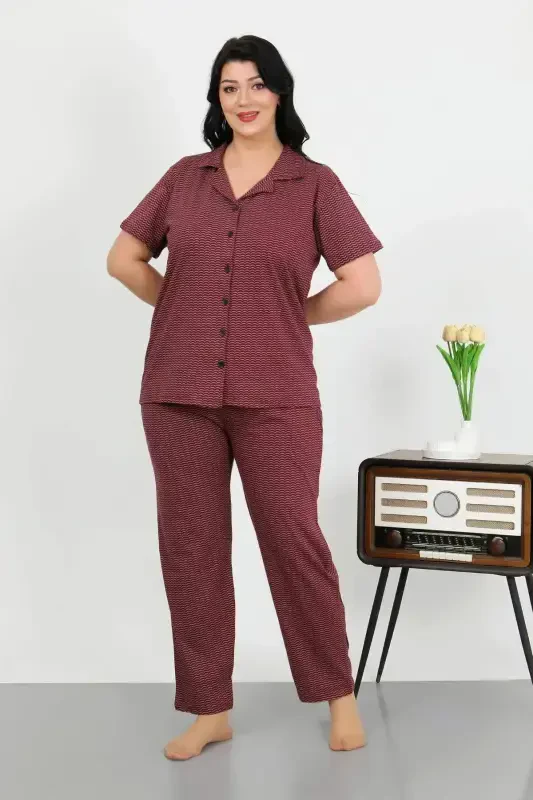 Angelino Women's Plus Size Cotton Button-Up Pajama Set with Pockets, Purple 202507 - 3