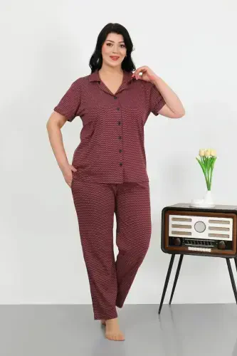 Angelino Women's Plus Size Cotton Button-Up Pajama Set with Pockets, Purple 202507 - 5