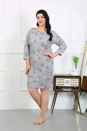 Angelino Women's Plus Size Cotton Nightdress Sleepwear Gray 12507 - BÜYÜKBEDENIZ (1)