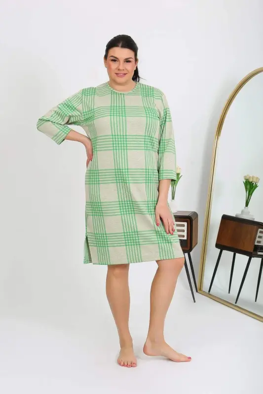 Angelino Women's Plus Size Cotton Nightgown Home Dress Green 12508 - 3
