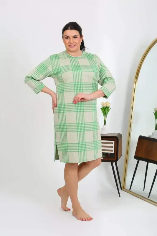 Angelino Women's Plus Size Cotton Nightgown Home Dress Green 12508 - BÜYÜKBEDENIZ