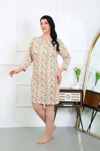 Angelino Women's Plus Size Cotton Nightgown House Dress Cream 12507 - BÜYÜKBEDENIZ (1)