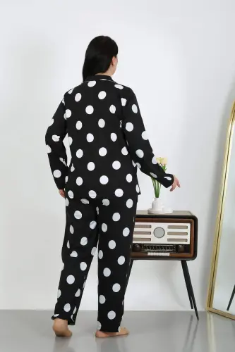 Angelino Women's Plus Size Cotton Pocketed Buttoned Black Pajama Set 202504 - 8