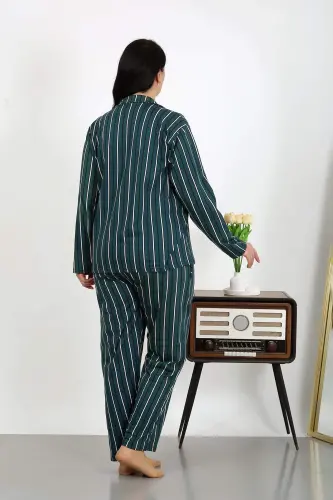 Angelino Women's Plus Size Cotton Pocketed Buttoned Petrol Pajama Set 202504 - 5
