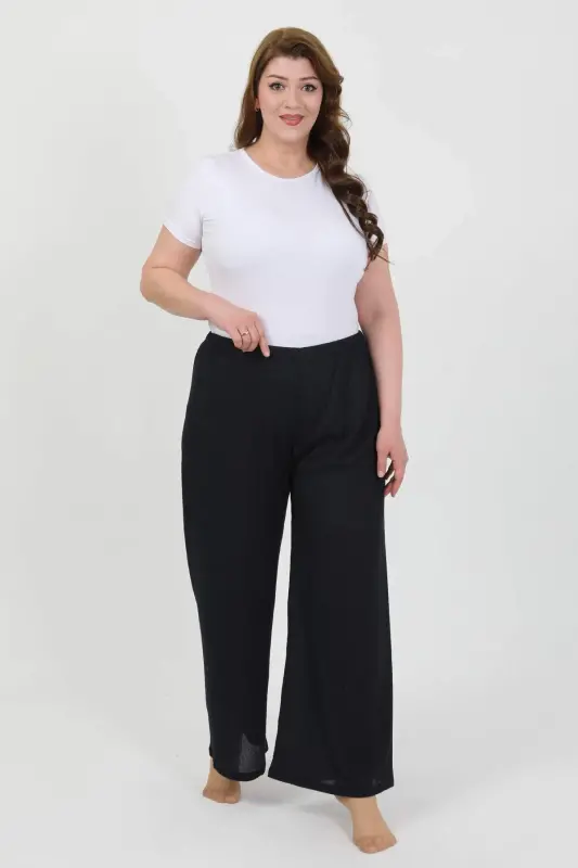 Angelino Women's Plus Size Crinkle Pants 210076 Navy Blue - BÜYÜKBEDENIZ
