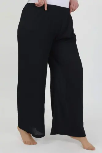 Angelino Women's Plus Size Crinkle Pants 210076 Navy Blue - BÜYÜKBEDENIZ (1)