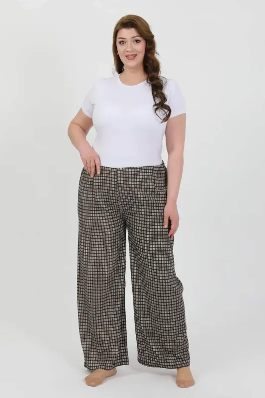 Angelino Women's Plus Size Crinkled Trousers 210076 Brown - BÜYÜKBEDENIZ