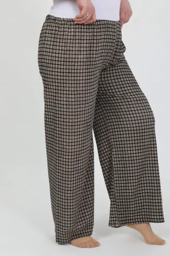 Angelino Women's Plus Size Crinkled Trousers 210076 Brown - BÜYÜKBEDENIZ (1)
