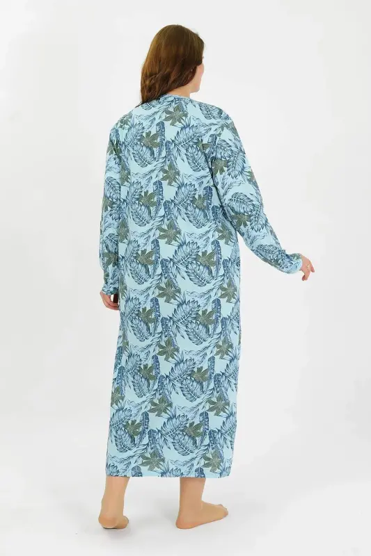 Angelino Women's Plus Size Long Sleeve Blue Mother Nightgown 1378 - 5