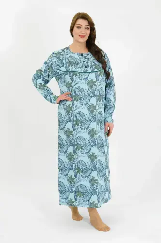 Angelino Women's Plus Size Long Sleeve Blue Mother Nightgown 1378 - BÜYÜKBEDENIZ (1)