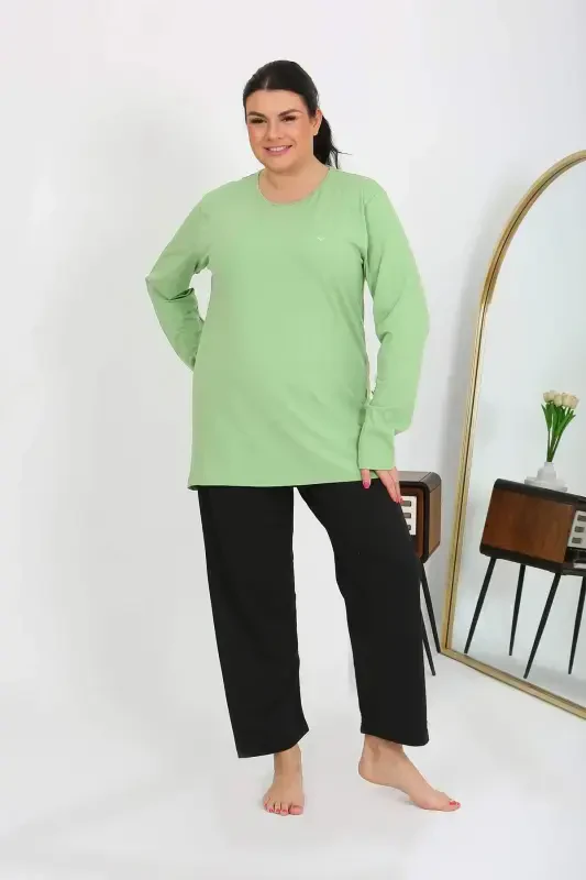 Angelino Women's Plus Size Long Sleeve Cotton Pajama Set Pistachio Green 202408 - 7
