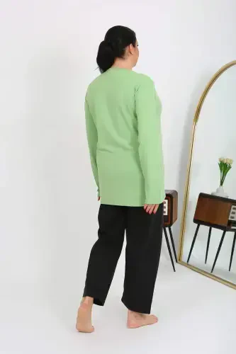 Angelino Women's Plus Size Long Sleeve Cotton Pajama Set Pistachio Green 202408 - BÜYÜKBEDENIZ (1)