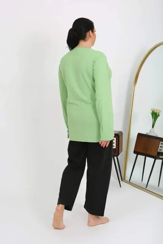 Angelino Women's Plus Size Long Sleeve Cotton Pajama Set Pistachio Green 202408 - 2