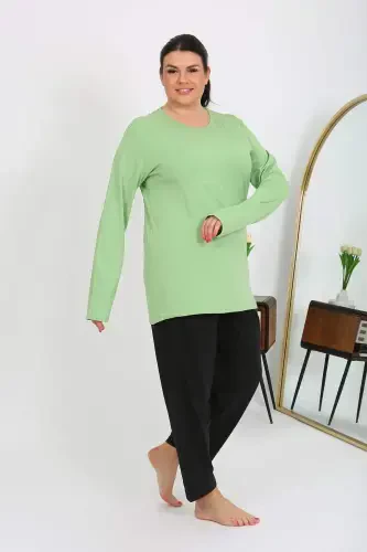 Angelino Women's Plus Size Long Sleeve Cotton Pajama Set Pistachio Green 202408 - 6