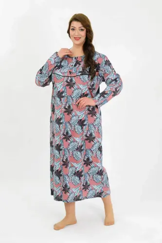 Angelino Women's Plus Size Long Sleeve Salmon Mother Nightgown 1378 - 3