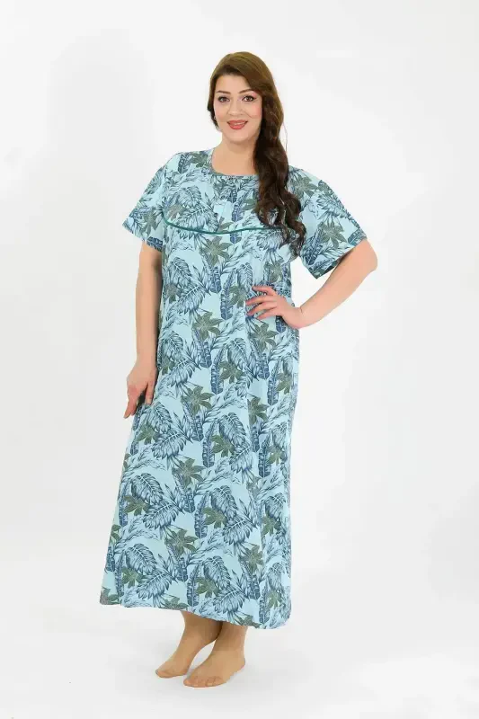 Angelino Women's Plus Size Short Sleeve Blue Mother Nightgown 1377 - 3