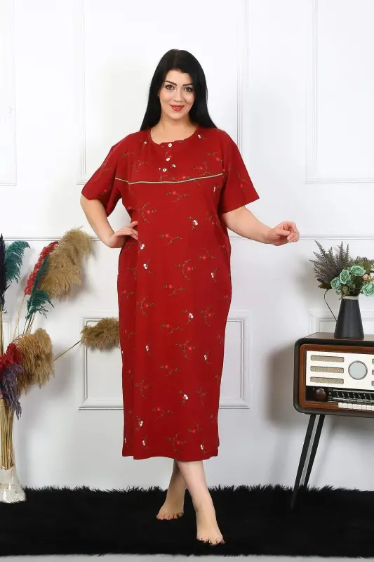 Angelino Women's Plus Size Short Sleeve Burgundy Mother Nightgown 1370 - 4