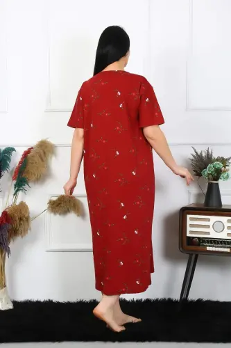 Angelino Women's Plus Size Short Sleeve Burgundy Mother Nightgown 1370 - 5