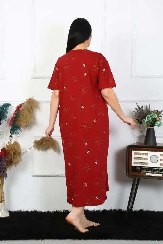 Angelino Women's Plus Size Short Sleeve Burgundy Mother Nightgown 1370 - 5