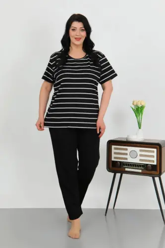 Angelino Women's Plus Size Short Sleeve Cotton Pajama Set Black 202505 - 1