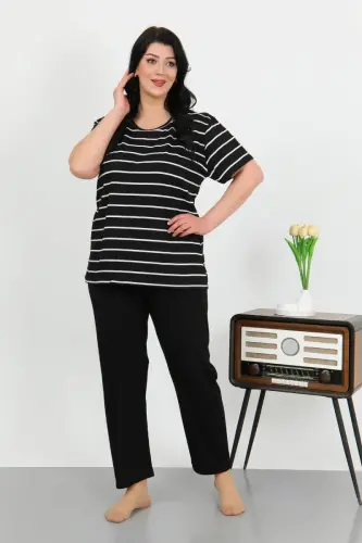 Angelino Women's Plus Size Short Sleeve Cotton Pajama Set Black 202505 - 3