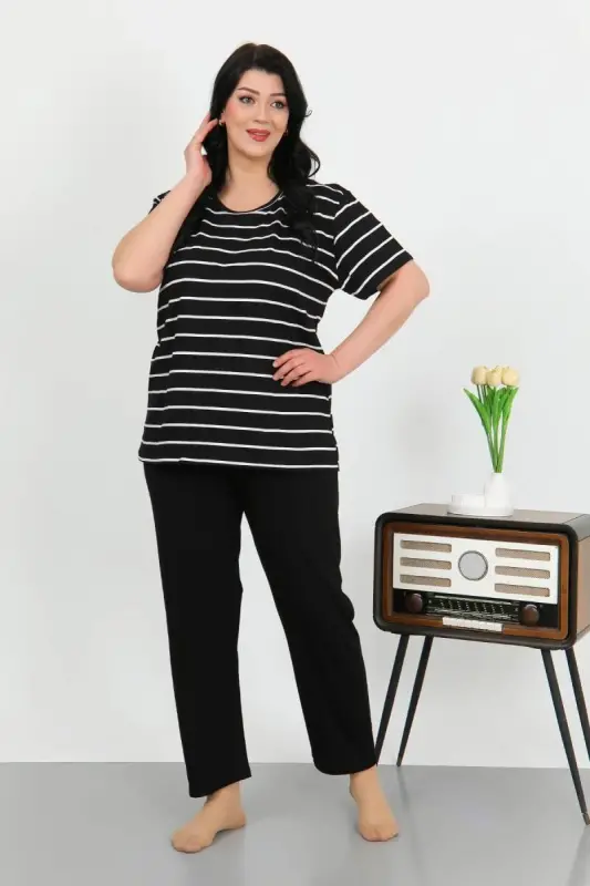 Angelino Women's Plus Size Short Sleeve Cotton Pajama Set Black 202505 - 3