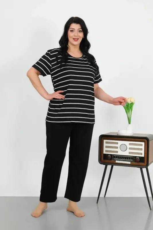 Angelino Women's Plus Size Short Sleeve Cotton Pajama Set Black 202505 - 4