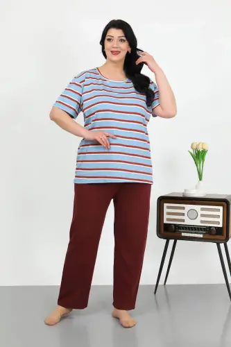 Angelino Women's Plus Size Short Sleeve Cotton Pajama Set Blue 202505 - 11