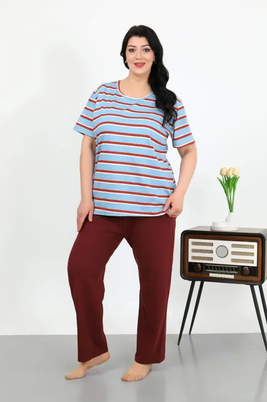 Angelino Women's Plus Size Short Sleeve Cotton Pajama Set Blue 202505 - 10