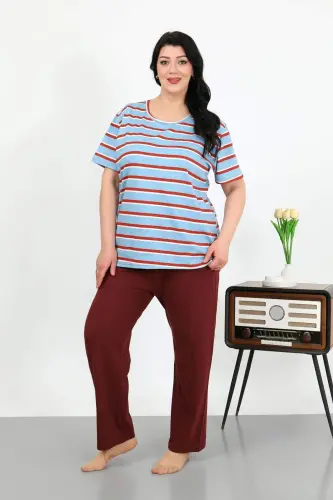 Angelino Women's Plus Size Short Sleeve Cotton Pajama Set Blue 202505 - 4
