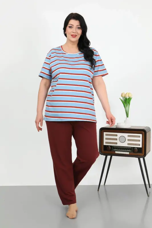 Angelino Women's Plus Size Short Sleeve Cotton Pajama Set Blue 202505 - 2