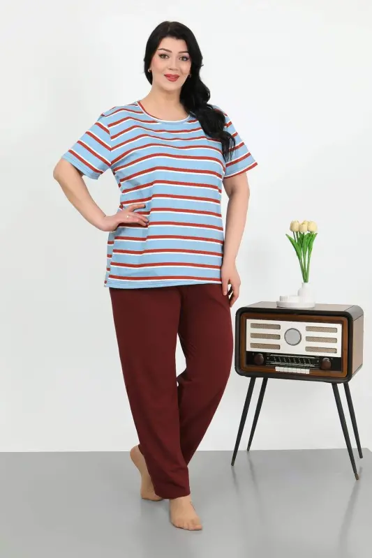 Angelino Women's Plus Size Short Sleeve Cotton Pajama Set Blue 202505 - 9