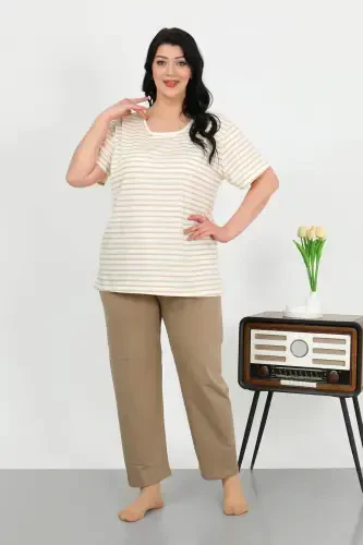 Angelino Women's Plus Size Short Sleeve Cotton Pajama Set Milk Coffee 202505 - 1