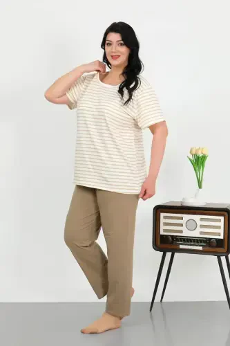 Angelino Women's Plus Size Short Sleeve Cotton Pajama Set Milk Coffee 202505 - 4