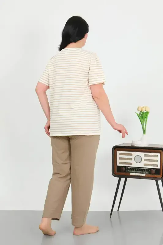 Angelino Women's Plus Size Short Sleeve Cotton Pajama Set Milk Coffee 202505 - 5