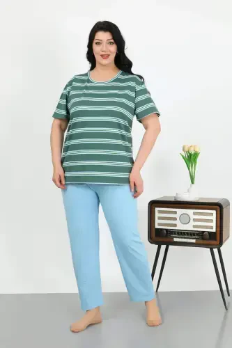 Angelino Women's Plus Size Short Sleeve Cotton Pajama Set Petrol 202505 - 1