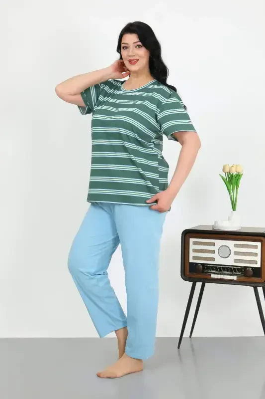 Angelino Women's Plus Size Short Sleeve Cotton Pajama Set Petrol 202505 - 2