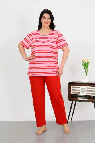 Angelino Women's Plus Size Short Sleeve Cotton Pajama Set Red 202505 - 5