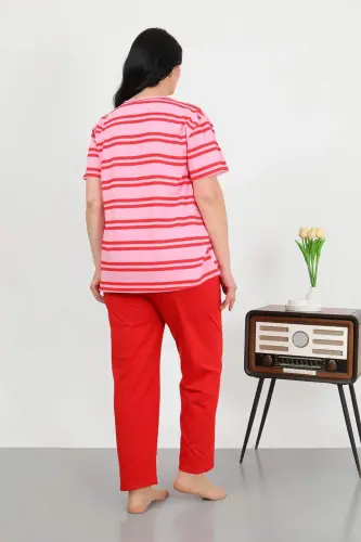 Angelino Women's Plus Size Short Sleeve Cotton Pajama Set Red 202505 - 3