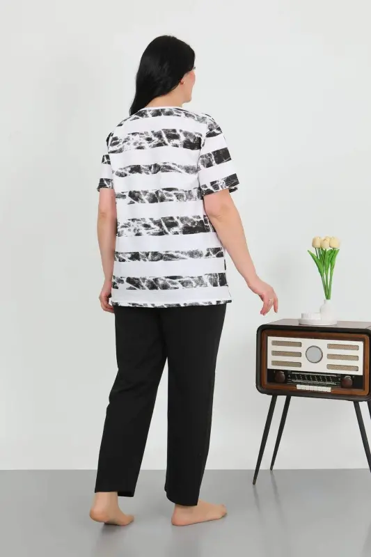 Angelino Women's Plus Size Short Sleeve Cotton Pajama Set White 202505 - BÜYÜKBEDENIZ